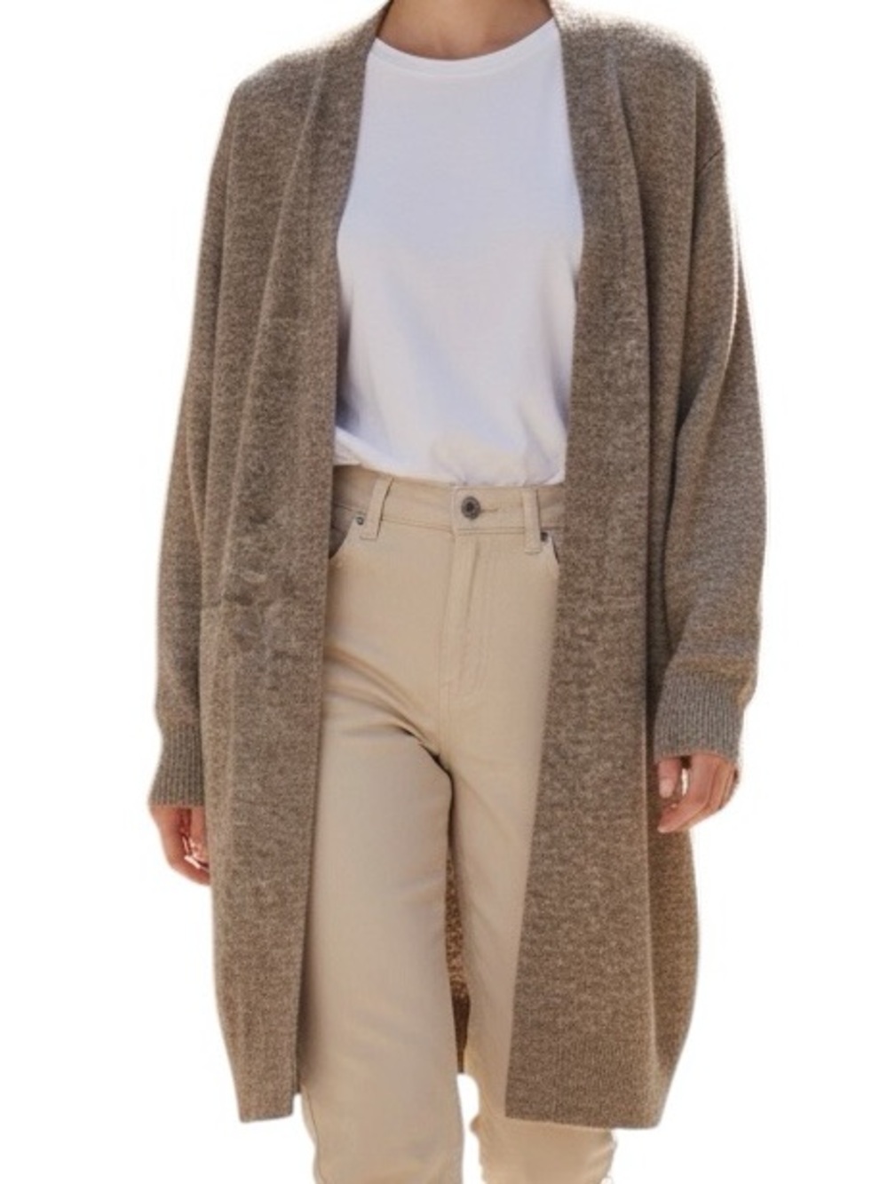 H&M Open-Front Cardigan in Taupe Brown Wool Blend Size Large
